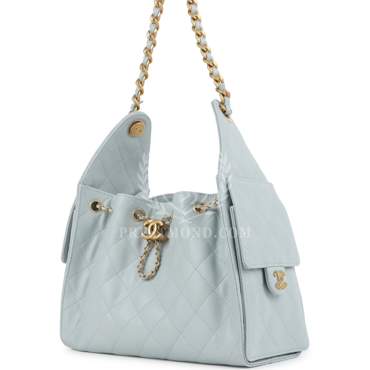 Chanel Small 25 Hobo Bag Light Blue Caviar Antique Gold Hardware — изображение 5