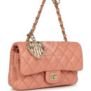 Chanel Nano Classic Double Flap Bag Charm Pink Lambskin Light Gold Hardware