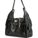 Chanel Small 25 Hobo Bag Black Shiny Crumpled Calfskin Mixed Metal Hardware