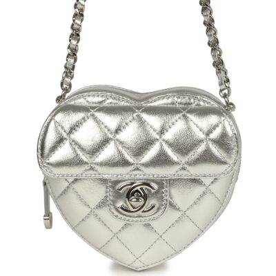Chanel CC In Love Small Heart Bag with Chain Silver Metallic Lambskin Silver Hardware