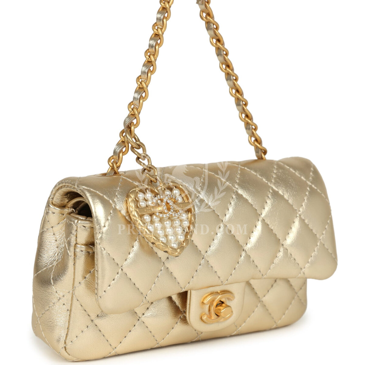 Chanel Nano Classic Double Flap Bag Charm Gold Metallic Calfskin Brushed Gold Hardware — изображение 2