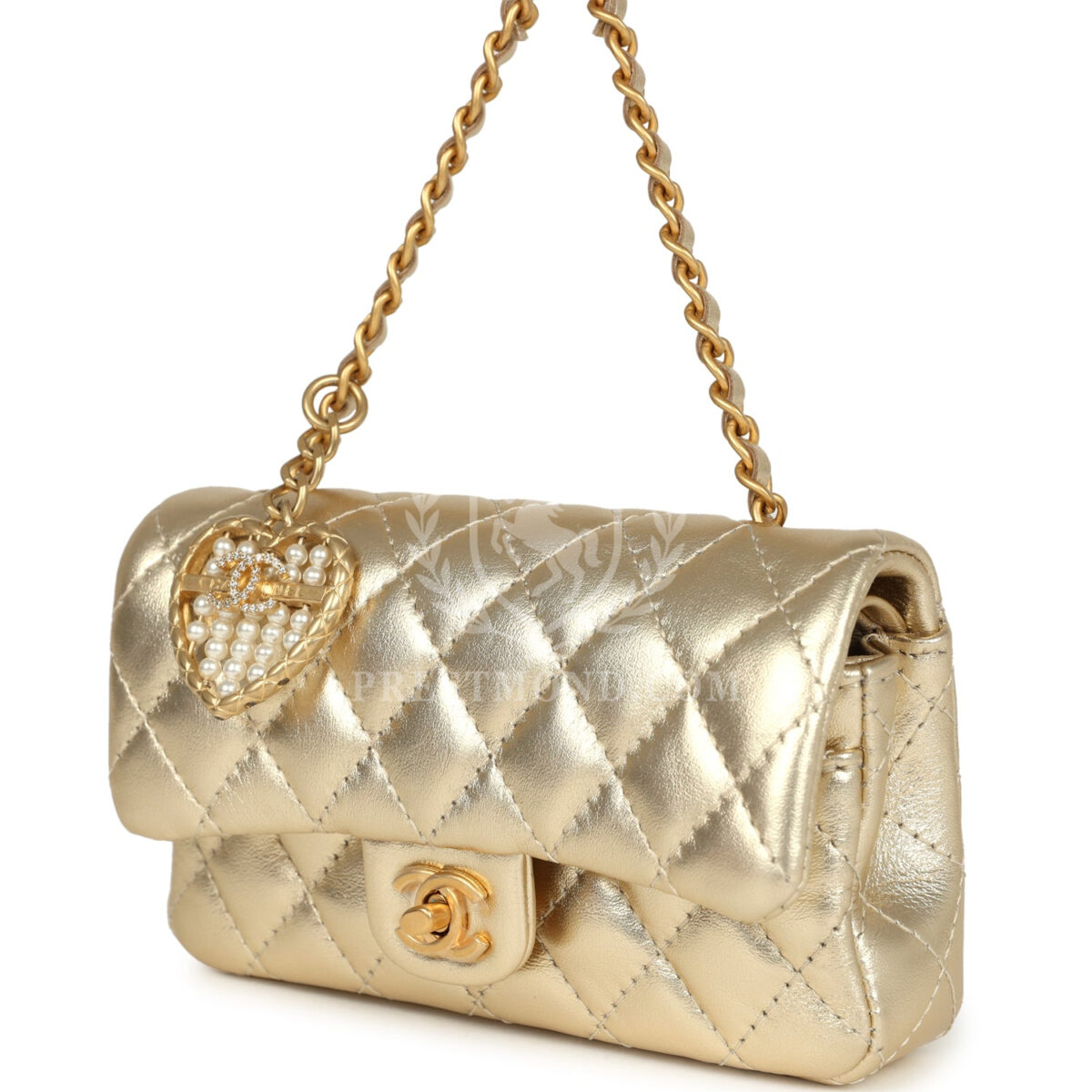 Chanel Nano Classic Double Flap Bag Charm Gold Metallic Calfskin Brushed Gold Hardware — изображение 5