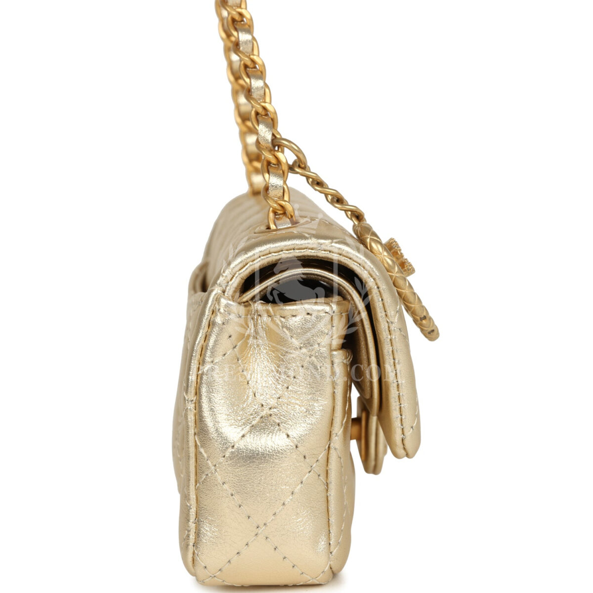 Chanel Nano Classic Double Flap Bag Charm Gold Metallic Calfskin Brushed Gold Hardware — изображение 3