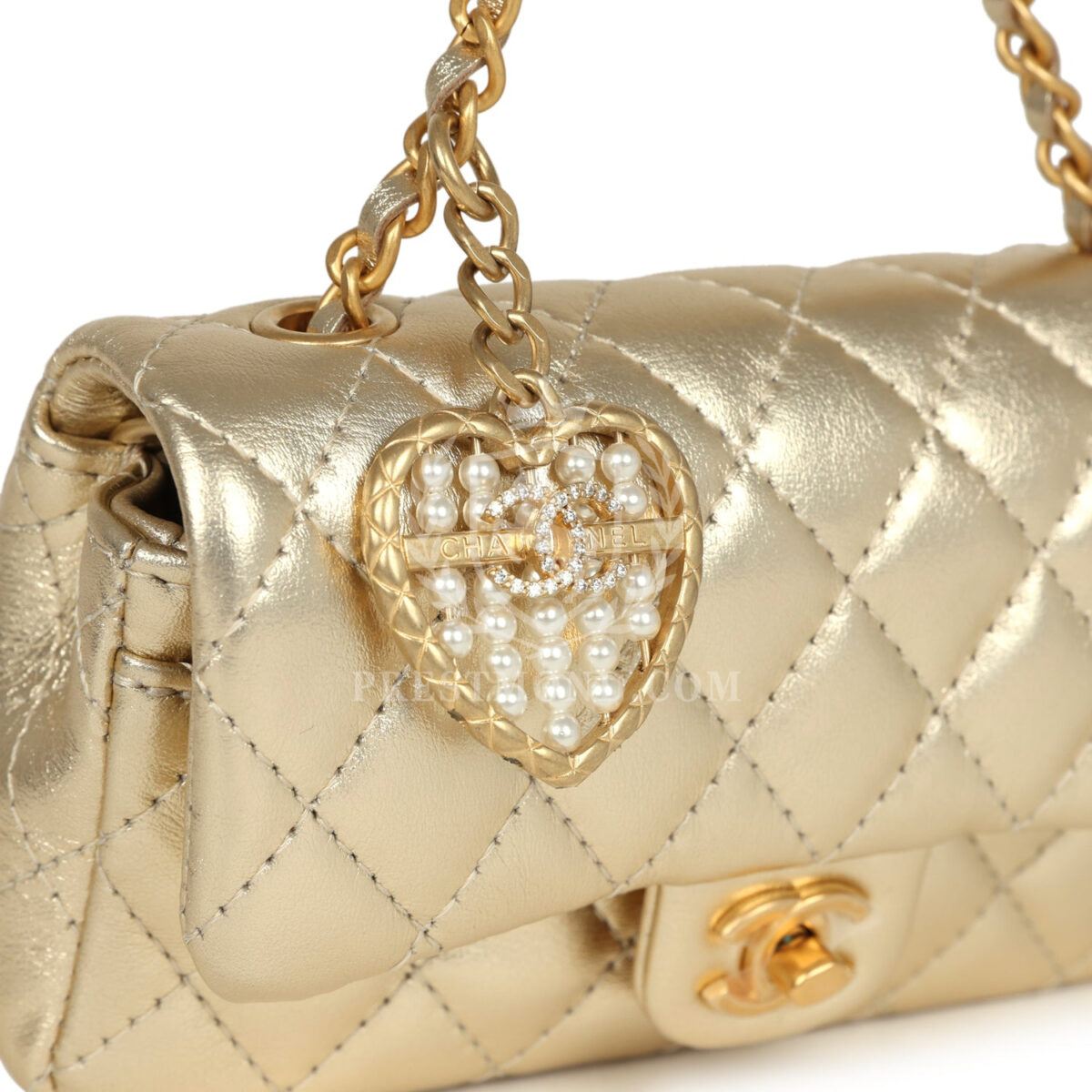Chanel Nano Classic Double Flap Bag Charm Gold Metallic Calfskin Brushed Gold Hardware — изображение 6