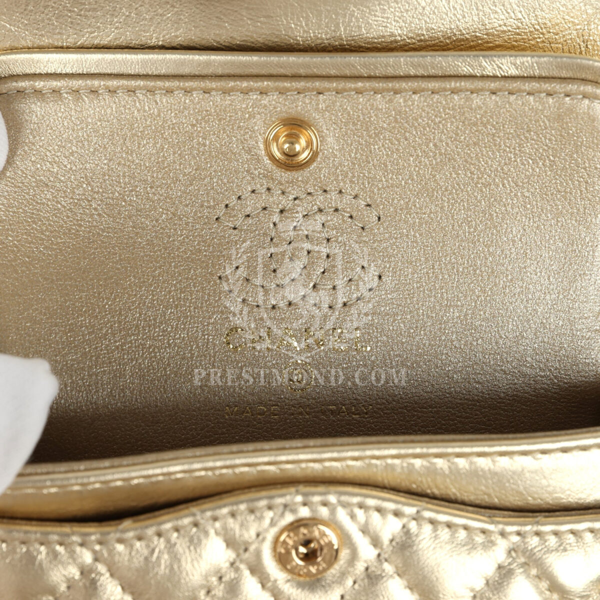 Chanel Nano Classic Double Flap Bag Charm Gold Metallic Calfskin Brushed Gold Hardware — изображение 8