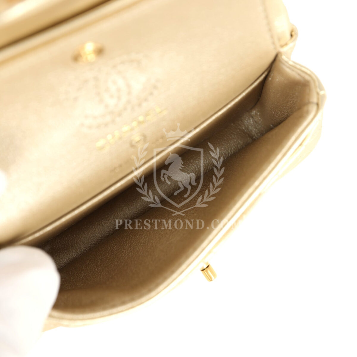 Chanel Nano Classic Double Flap Bag Charm Gold Metallic Calfskin Brushed Gold Hardware — изображение 9