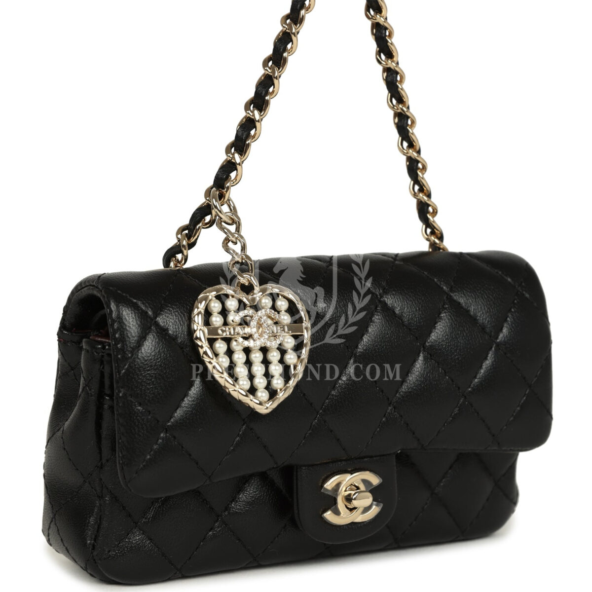 Chanel Nano Classic Double Flap Bag Charm Black Lambskin Light Gold Hardware — изображение 2