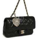 Chanel Nano Classic Double Flap Bag Charm Black Lambskin Light Gold Hardware