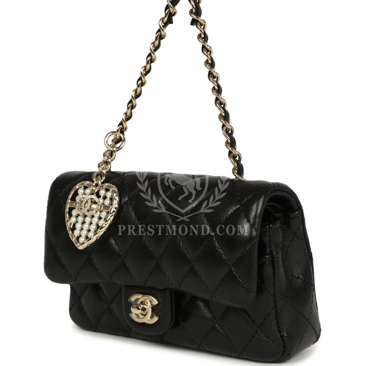 Chanel Nano Classic Double Flap Bag Charm Black Lambskin Light Gold Hardware — изображение 5
