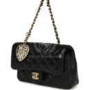 Chanel Nano Classic Double Flap Bag Charm Black Lambskin Light Gold Hardware