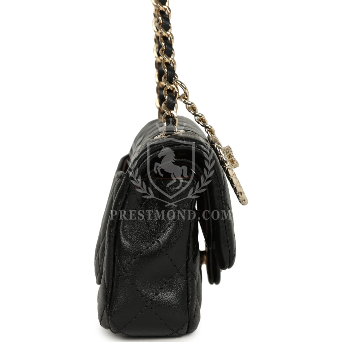 Chanel Nano Classic Double Flap Bag Charm Black Lambskin Light Gold Hardware — изображение 3