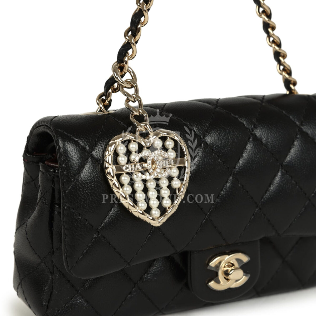 Chanel Nano Classic Double Flap Bag Charm Black Lambskin Light Gold Hardware — изображение 6