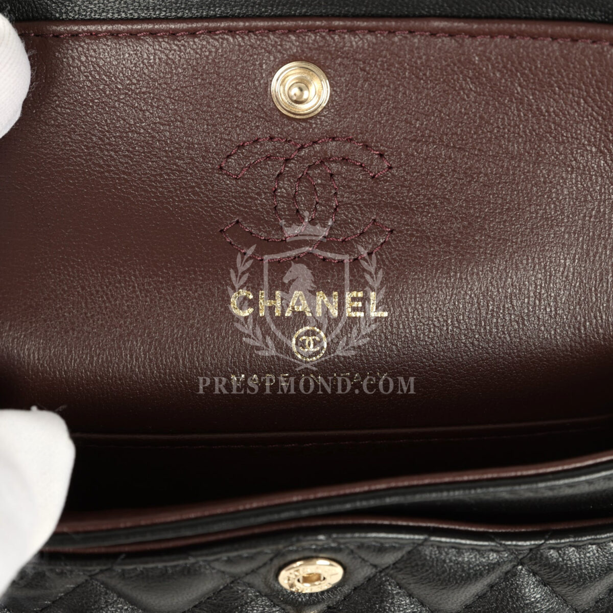 Chanel Nano Classic Double Flap Bag Charm Black Lambskin Light Gold Hardware — изображение 8