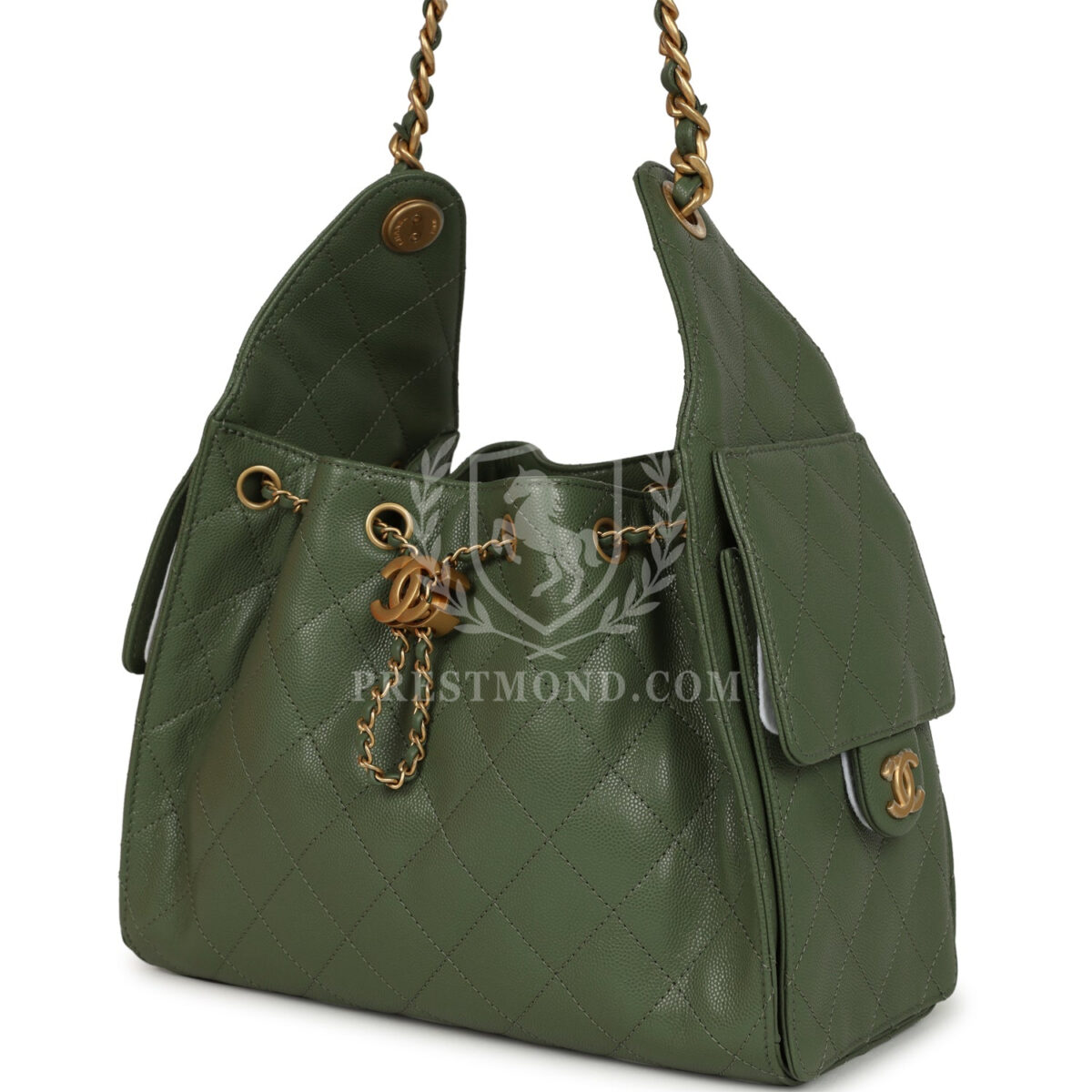 Chanel Small 25 Hobo Bag Khaki Caviar Antique Gold Hardware — изображение 5