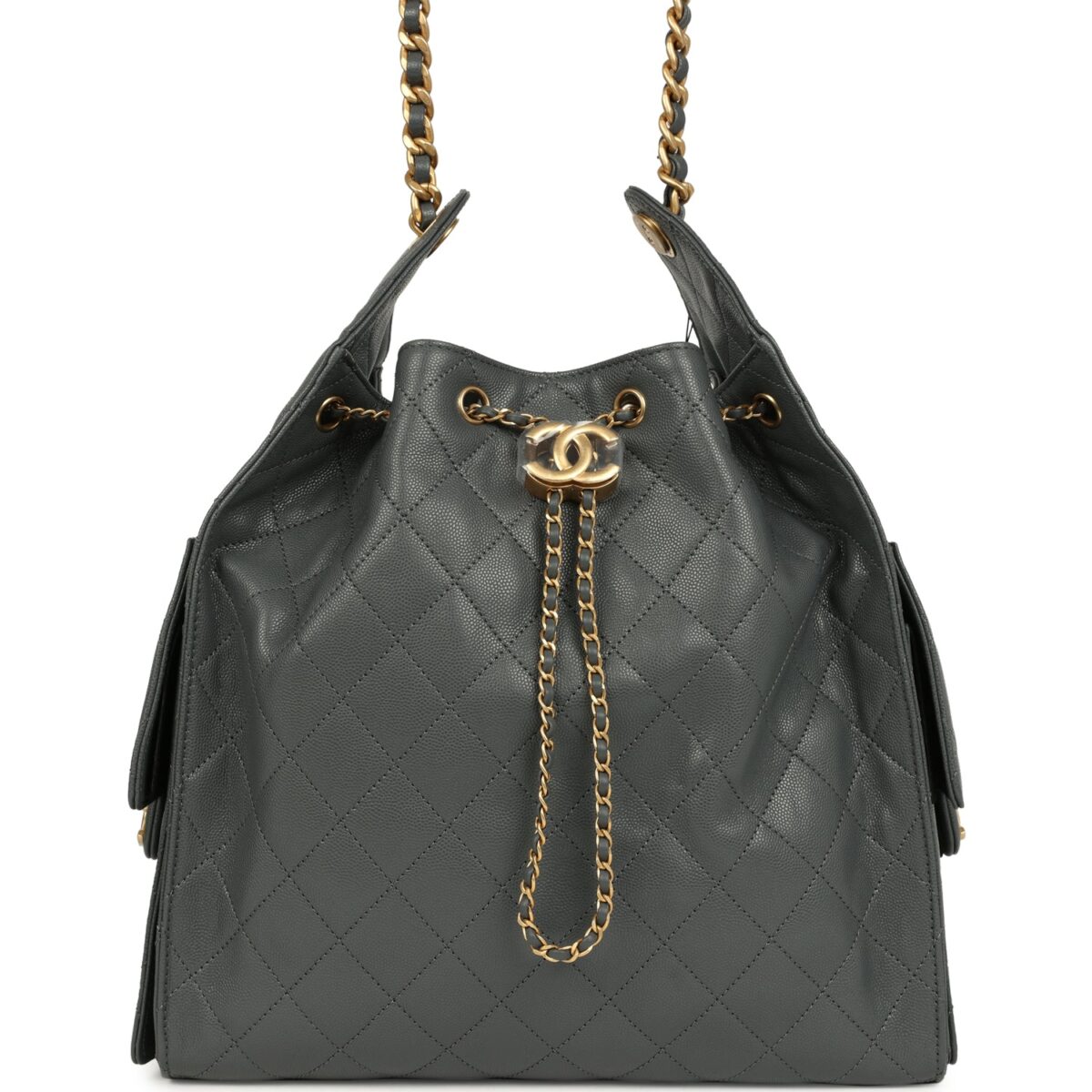 Chanel Medium 25 Hobo Bag Dark Grey Caviar Antique Gold Hardware