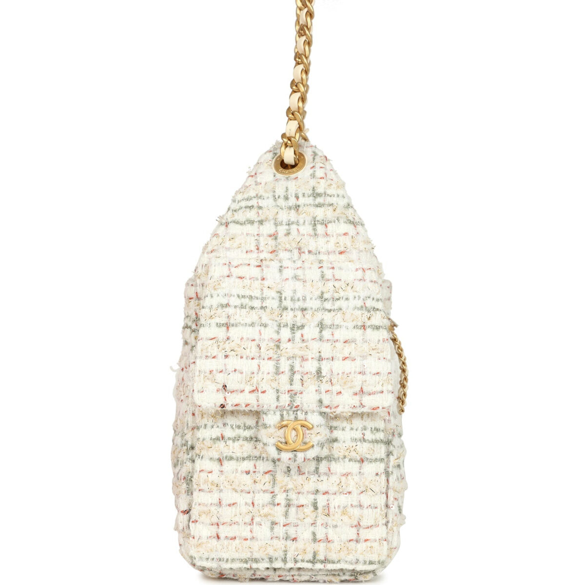 Chanel Small 25 Hobo Bag White Multicolored Tweed Antique Gold Hardware — изображение 3
