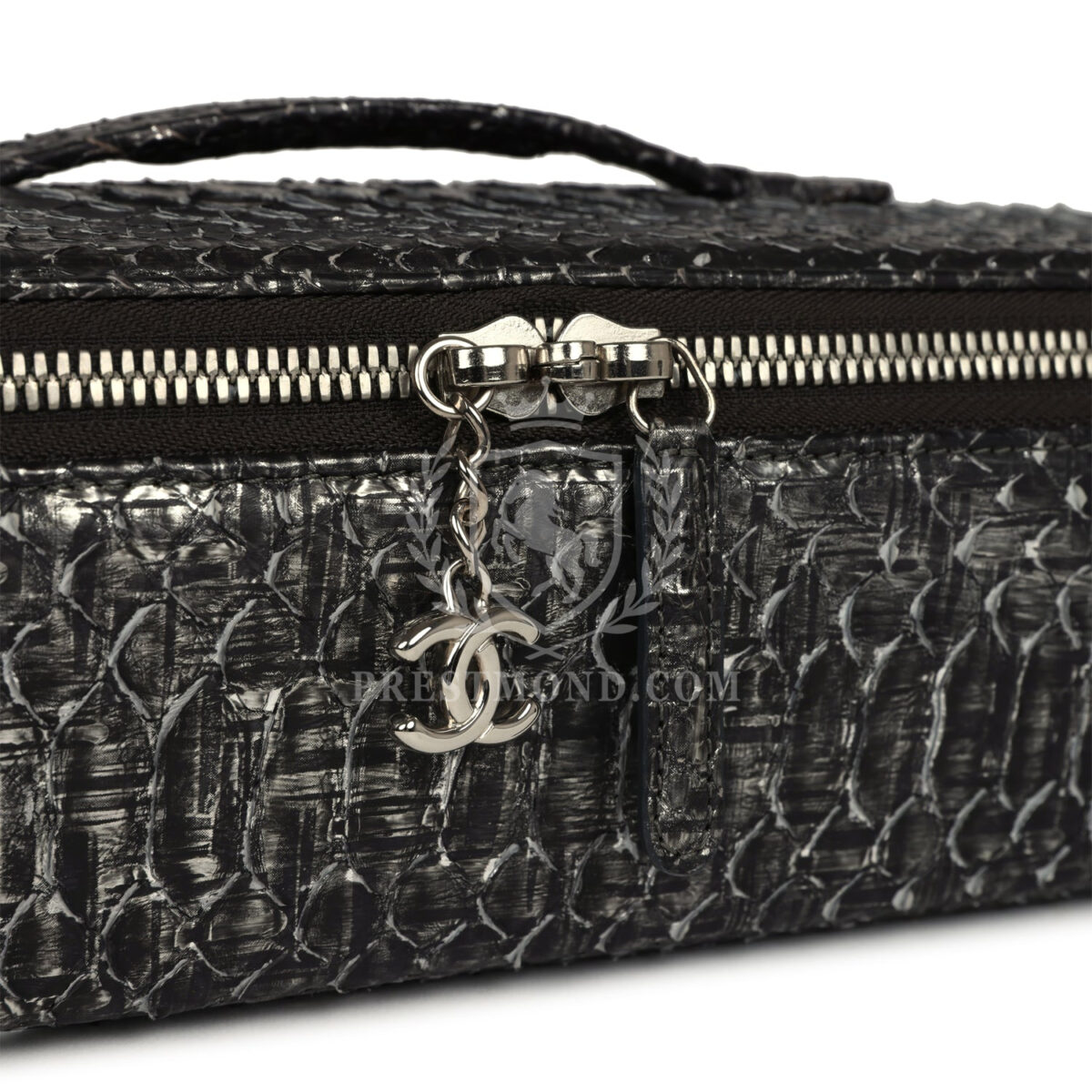 Chanel Vanity Case Black Metallic Python Silver Hardware — изображение 7