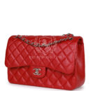Chanel Jumbo Classic Double Flap Bag Metallic Red Caviar Silver Hardware
