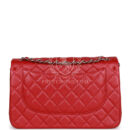 Chanel Jumbo Classic Double Flap Bag Metallic Red Caviar Silver Hardware