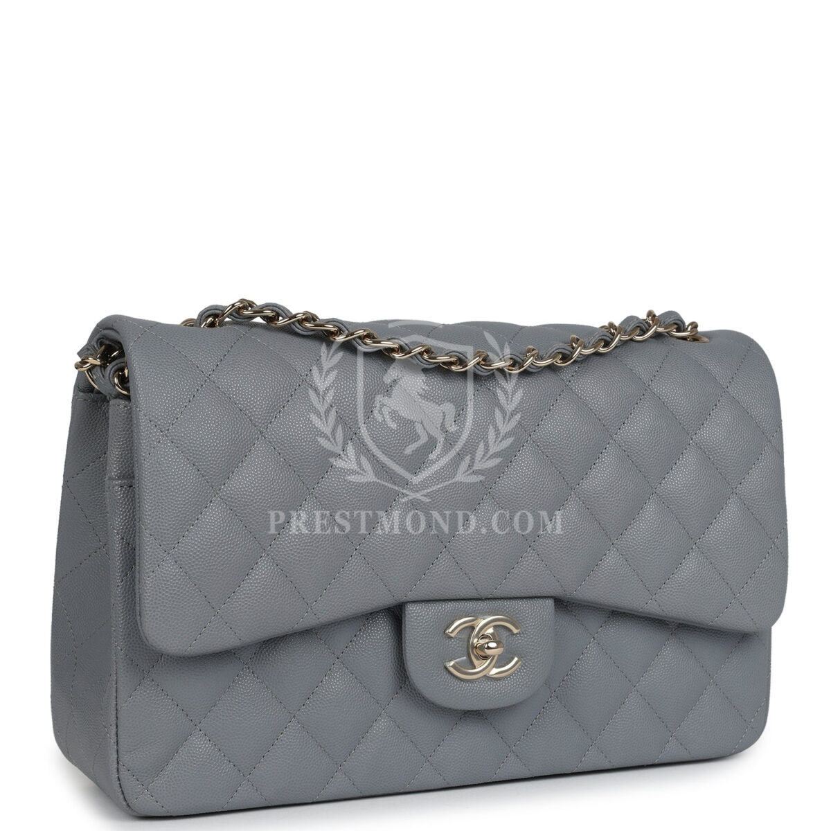 Chanel Jumbo Classic Double Flap Bag Light Grey Shiny Caviar Light Gold Hardware — изображение 2