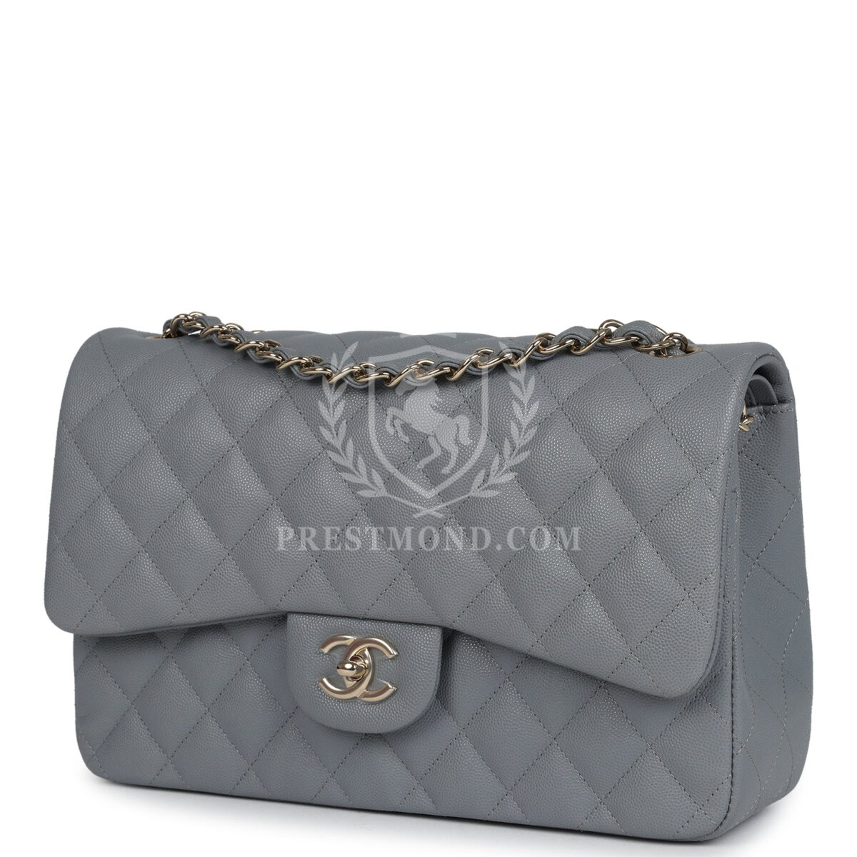 Chanel Jumbo Classic Double Flap Bag Light Grey Shiny Caviar Light Gold Hardware — изображение 5