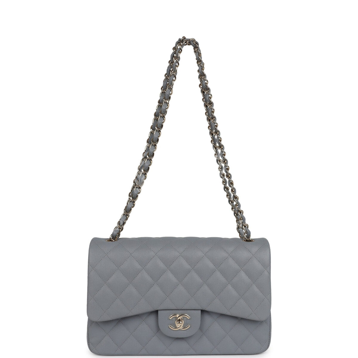 Chanel Jumbo Classic Double Flap Bag Light Grey Shiny Caviar Light Gold Hardware — изображение 7