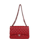 Chanel Jumbo Classic Double Flap Red Caviar Silver Hardware