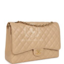 Chanel Maxi Classic Double Flap Bag Beige Caviar Gold Hardware