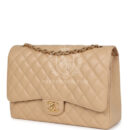 Chanel Maxi Classic Double Flap Bag Beige Caviar Gold Hardware