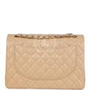 Chanel Maxi Classic Double Flap Bag Beige Caviar Gold Hardware