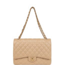 Chanel Maxi Classic Double Flap Bag Beige Caviar Gold Hardware