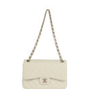 Chanel Jumbo Classic Double Flap White Caviar Light Gold Hardware