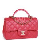 Chanel Mini Rectangular Flap with Top Handle Pink Lambskin Light Gold Hardware