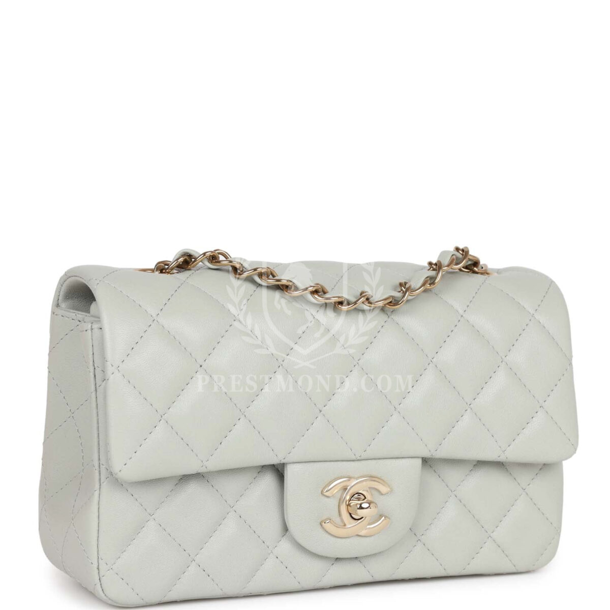 Chanel Mini Rectangular Flap Bag Light Grey Lambskin Light Gold Hardware — изображение 2