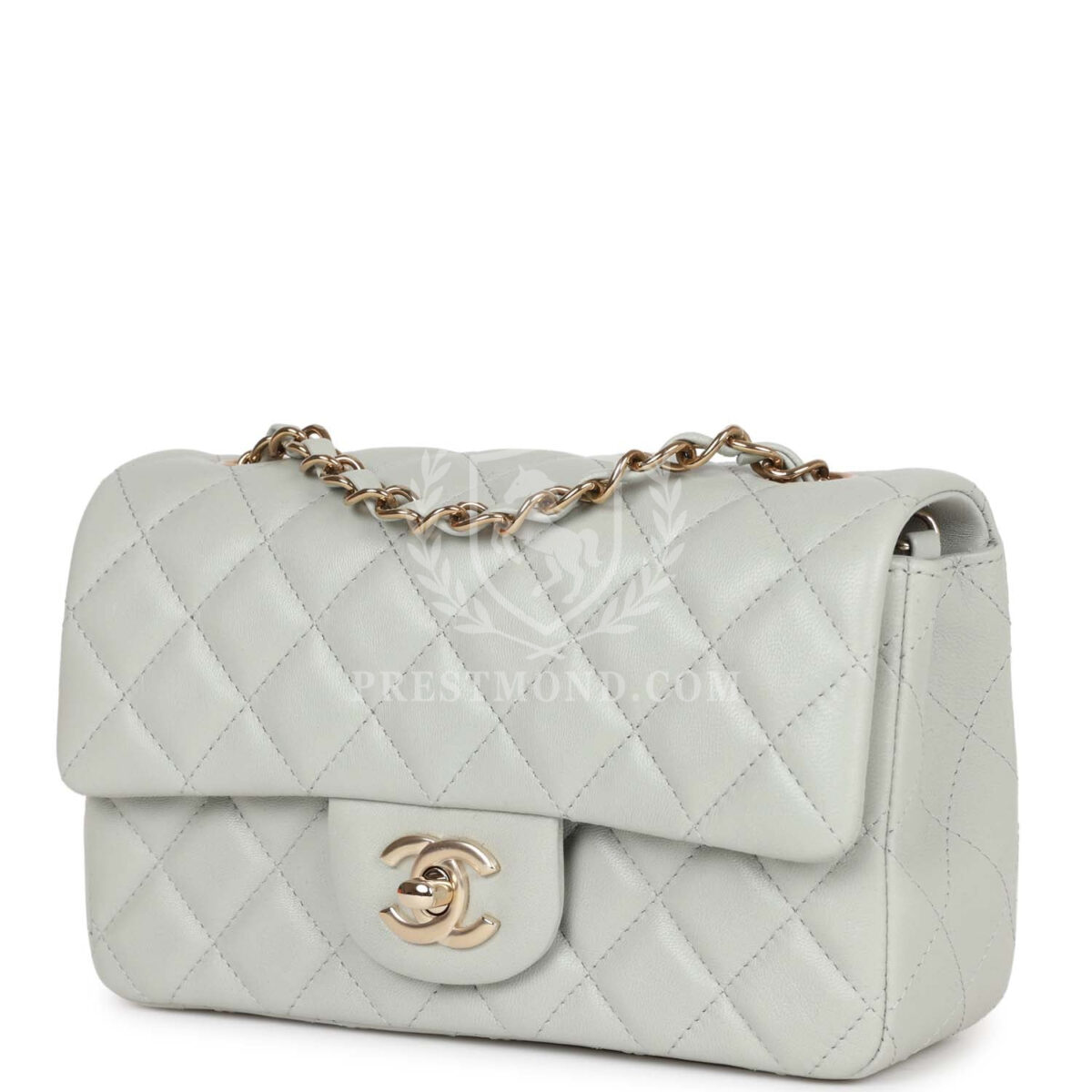 Chanel Mini Rectangular Flap Bag Light Grey Lambskin Light Gold Hardware — изображение 5