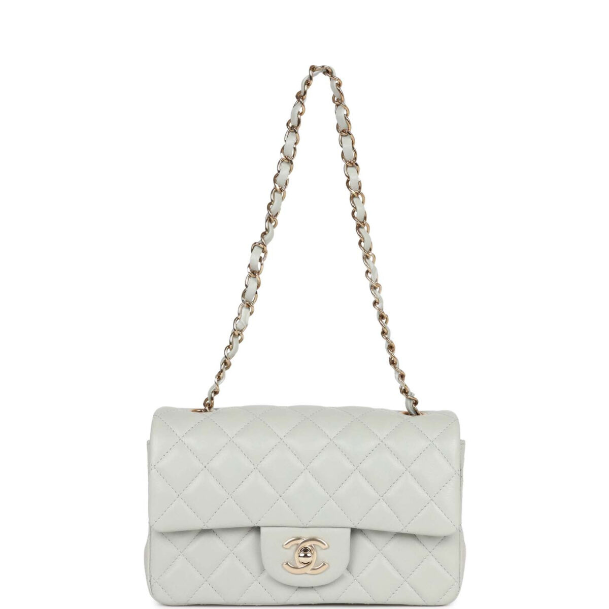 Chanel Mini Rectangular Flap Bag Light Grey Lambskin Light Gold Hardware — изображение 7