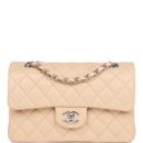 Chanel Small Classic Double Flap Beige Clair Lambskin Silver Hardware