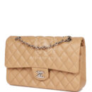 Chanel Medium Classic Double Flap Bag Beige Lambskin Silver Hardware