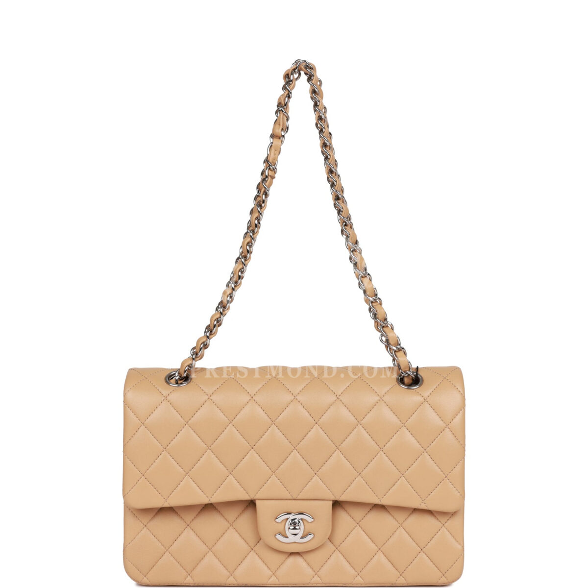 Chanel Medium Classic Double Flap Bag Beige Lambskin Silver Hardware — изображение 7