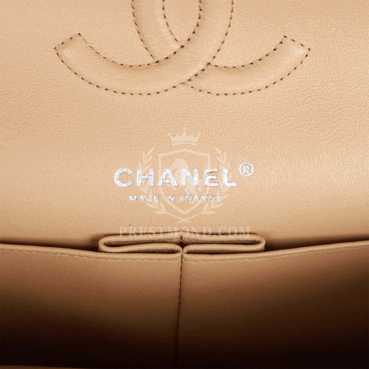 Chanel Medium Classic Double Flap Bag Beige Lambskin Silver Hardware — изображение 8