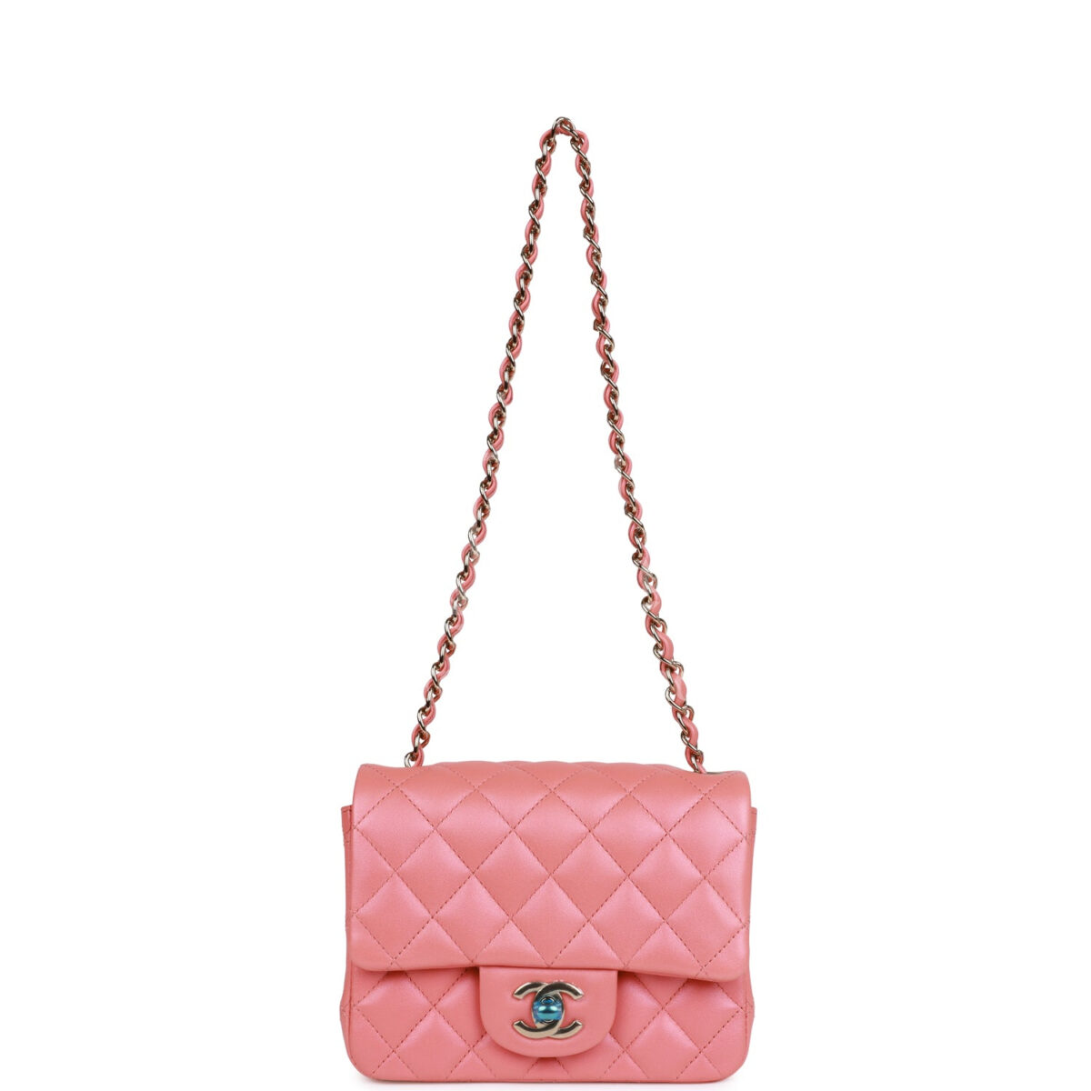 Chanel Mini Square Flap Bag Pink Lambskin Light Gold Hardware — изображение 7