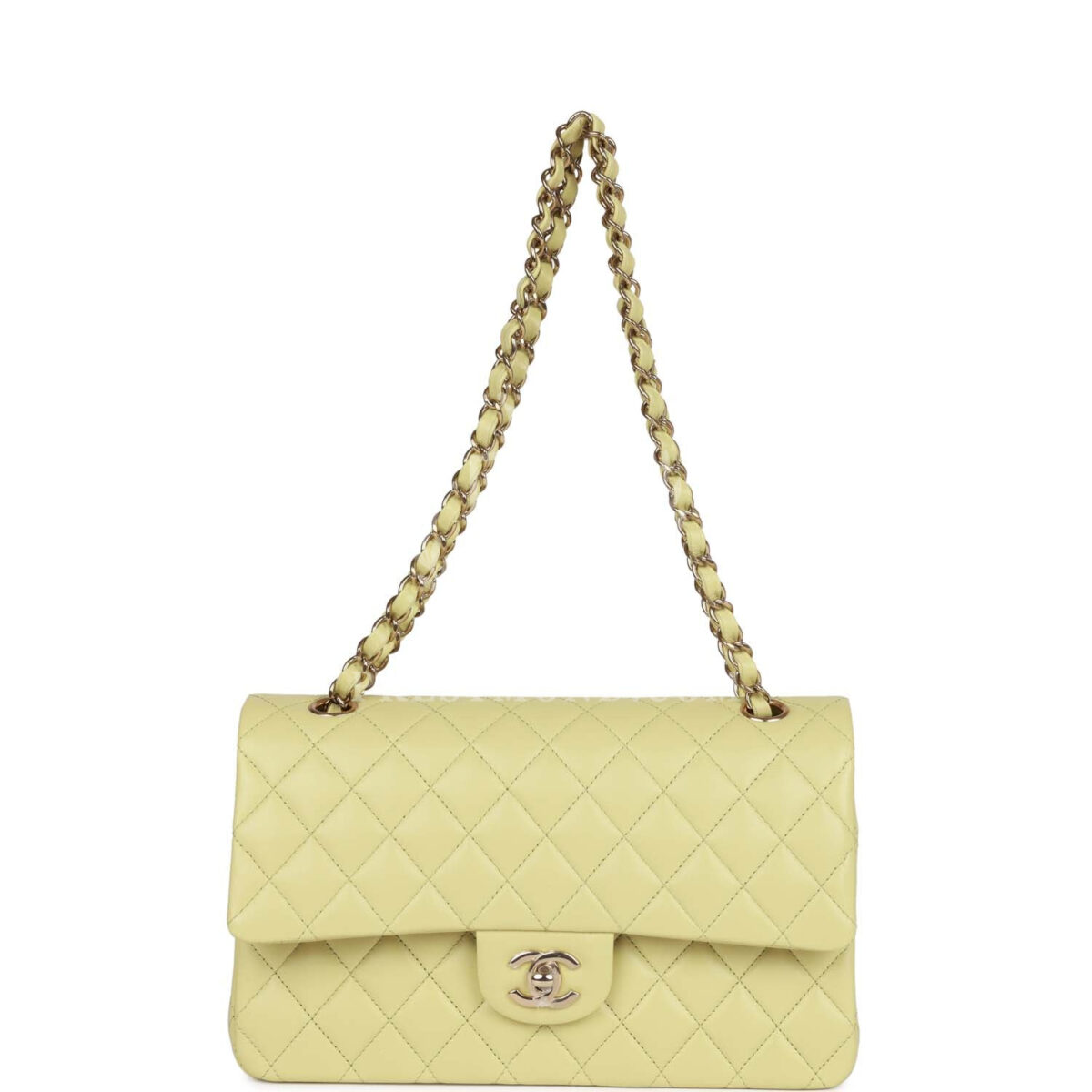 Chanel Medium Classic Double Flap Bag Light Green Lambskin Light Gold Hardware — изображение 7