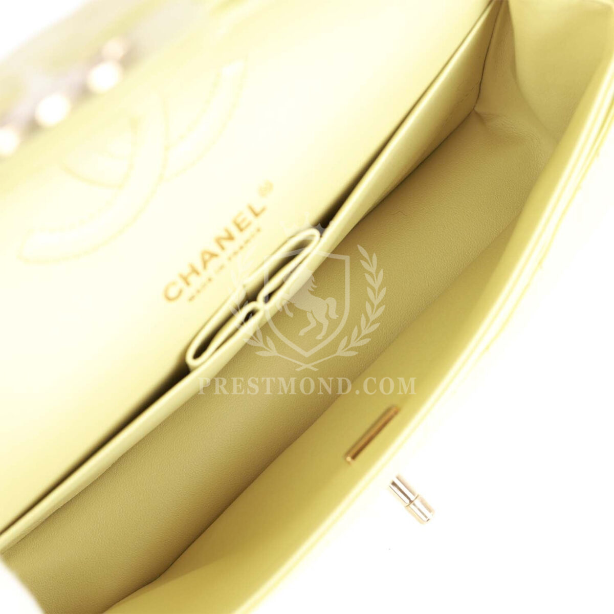 Chanel Medium Classic Double Flap Bag Light Green Lambskin Light Gold Hardware — изображение 9