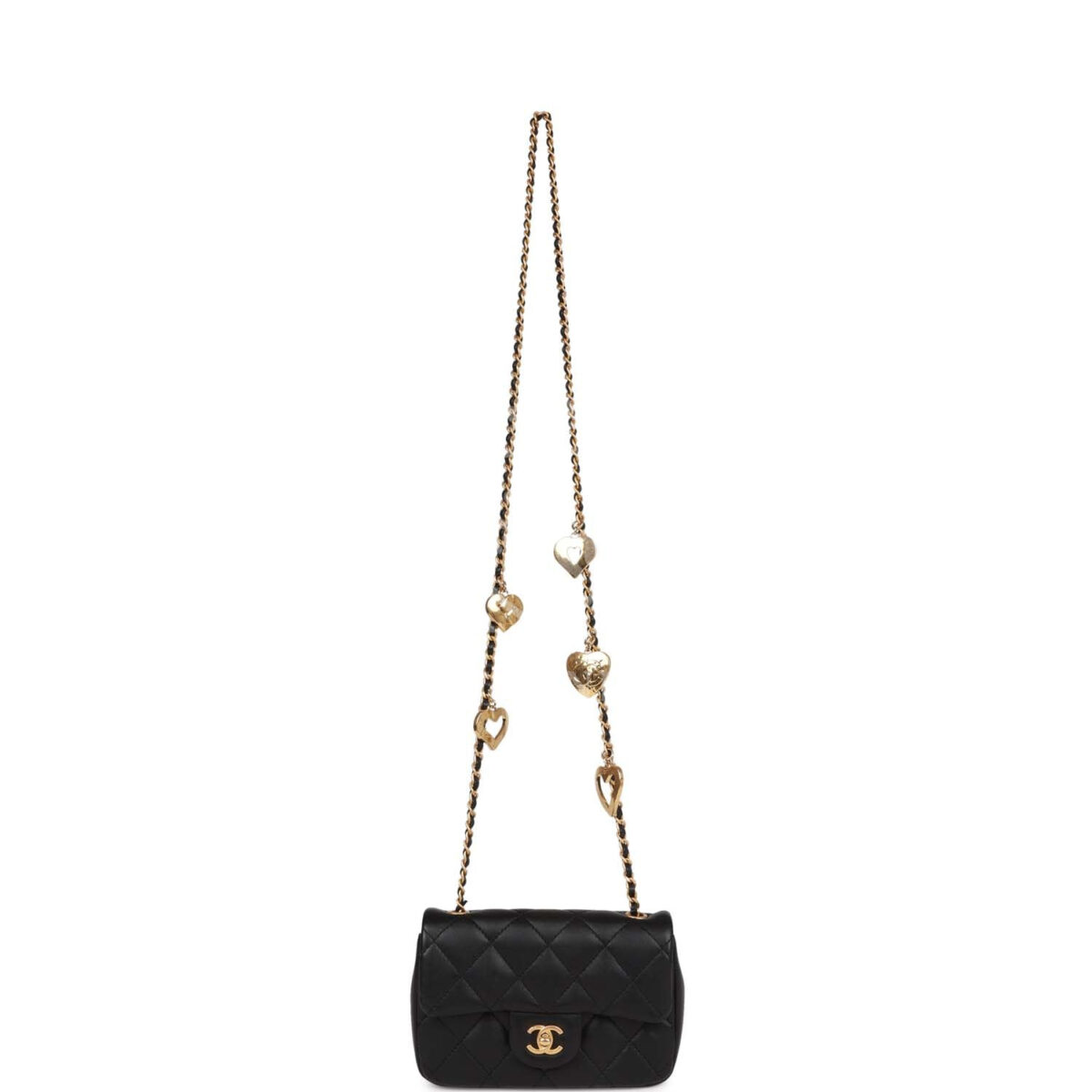 Chanel Mini Rectangular Heart Flap Bag Black Lambskin Aged Gold Hardware — изображение 7