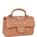 Chanel Mini Rectangular Flap with Top Handle Caramel Lambskin Light Gold Hardware