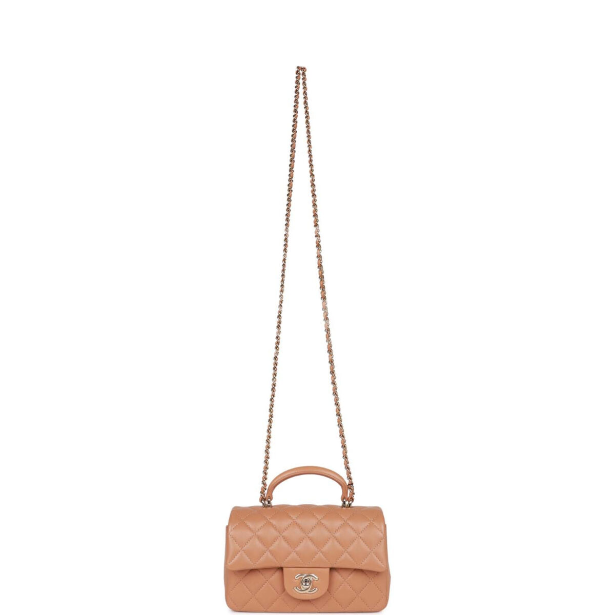 Chanel Mini Rectangular Flap with Top Handle Caramel Lambskin Light Gold Hardware — изображение 7