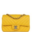 Chanel Mini Rectangular Flap Yellow Chevron Caviar Silver Hardware