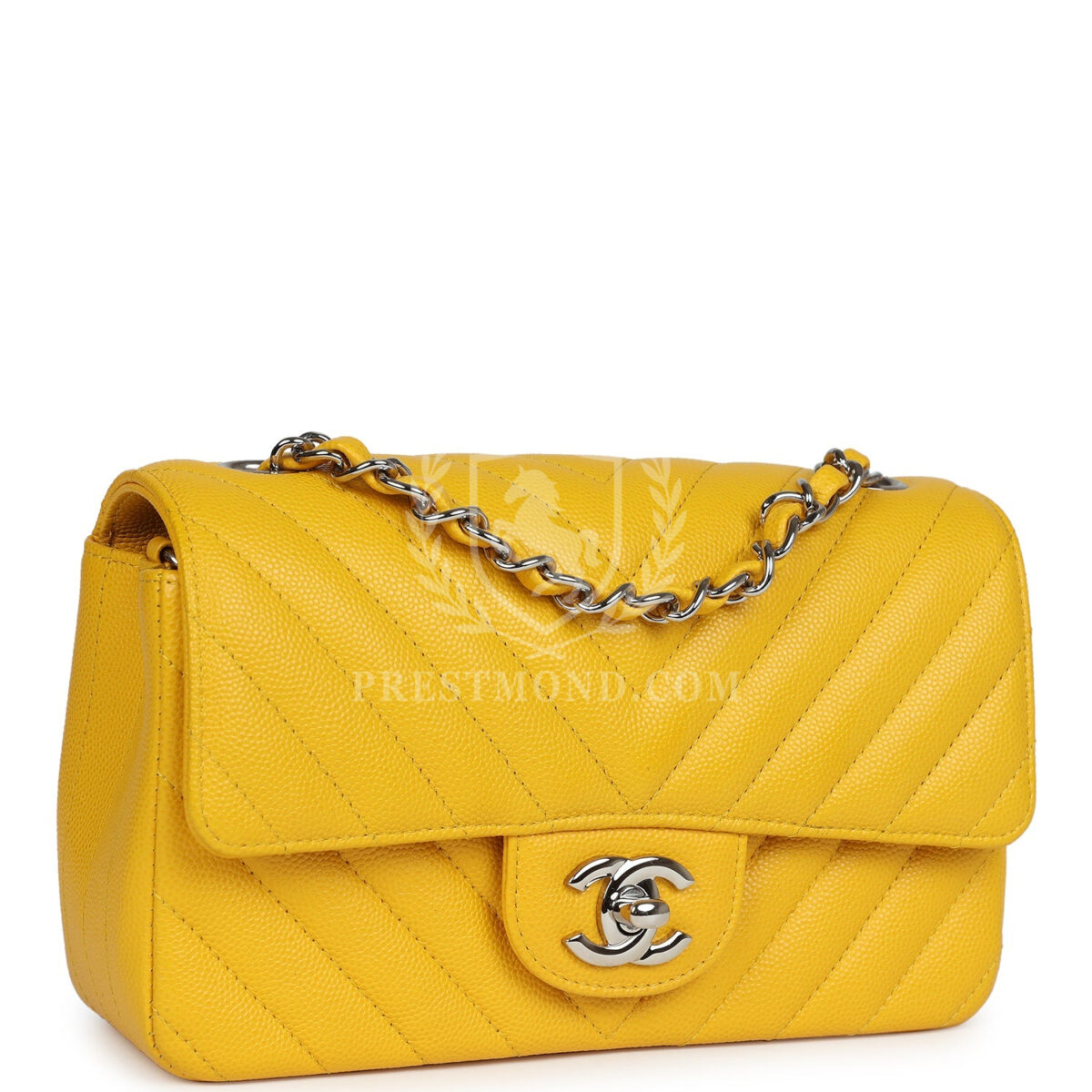 Chanel Mini Rectangular Flap Yellow Chevron Caviar Silver Hardware — изображение 2