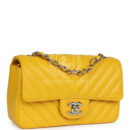Chanel Mini Rectangular Flap Yellow Chevron Caviar Silver Hardware