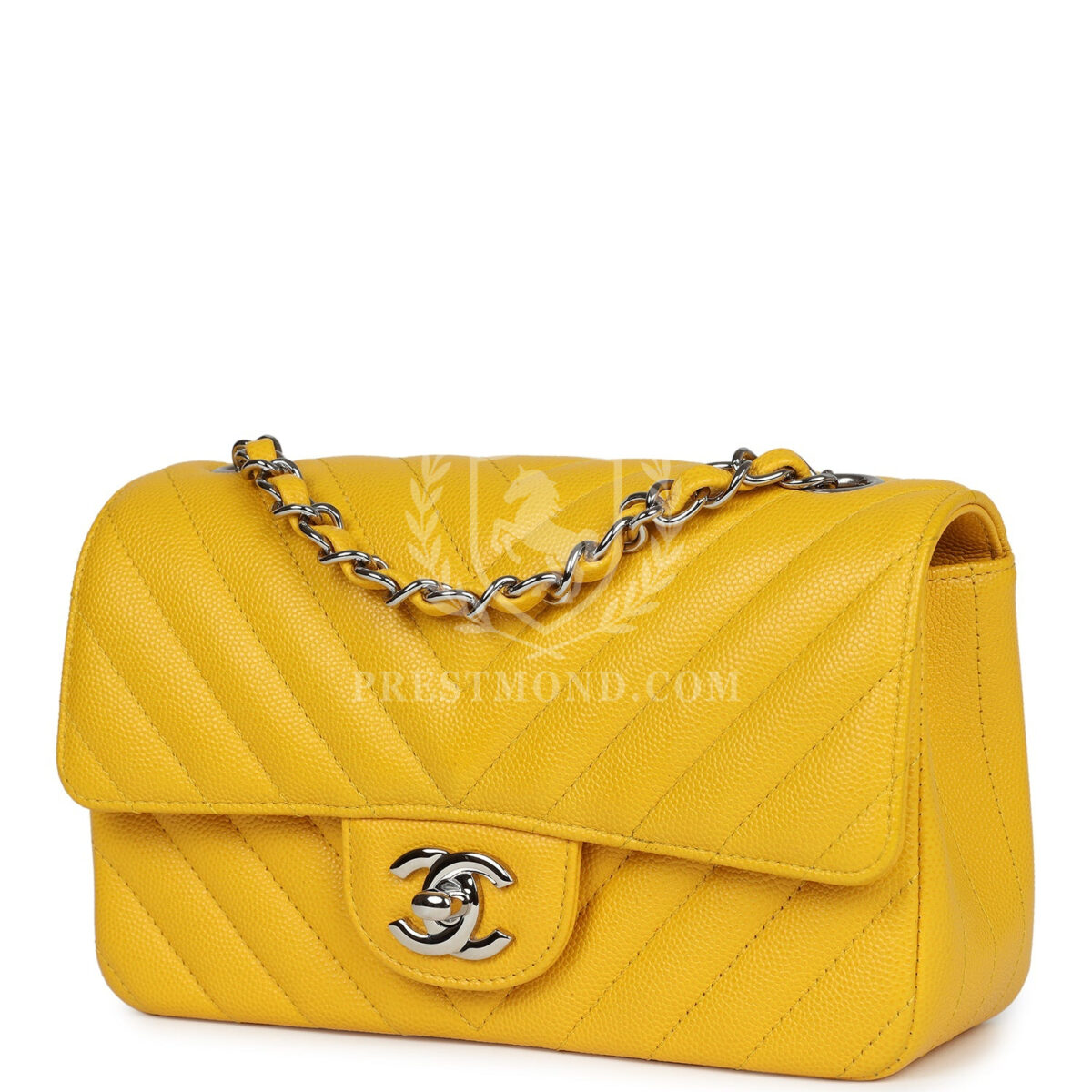 Chanel Mini Rectangular Flap Yellow Chevron Caviar Silver Hardware — изображение 3